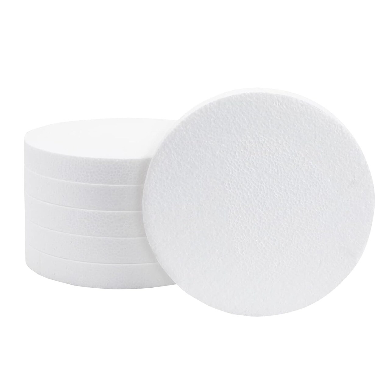 8 Inch Foam Circles for Crafts, 1 Inch Thick Round Polystyrene Discs for DIY Projects (White, 6 Pack)